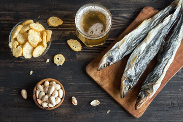 Assorted snacks for beer, dried fish