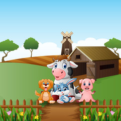 Obraz na płótnie Canvas Farm background with happy animals