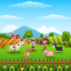 Obraz na płótnie Canvas Farm background on hill with the other animals