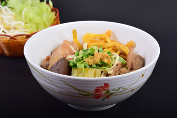 Thai chicken noodles soup with bitter gourd