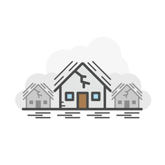 Earth Quake, House shaking. Natural disaster concept, Vector flat line icon.