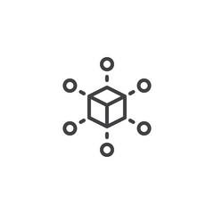 Cube network connection structure outline icon. linear style sign for mobile concept and web design. Main server connections line vector icon. Symbol, logo illustration