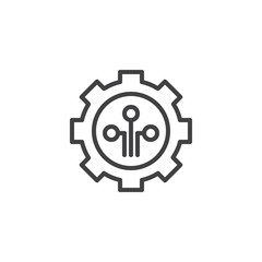 Network settings outline icon. linear style sign for mobile concept and web design. Gear and network connection inside simple line vector icon. Symbol, logo illustration. Pixel perfect vector graphics