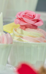 Sweet wedding cupcakes./ Sweet beauty and topping pastel color on wedding cake decoration.