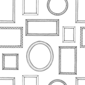 Picture frame graphic black white seamless pattern sketch background illustration vector