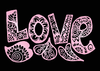 Love, hand lettering calligraphy.