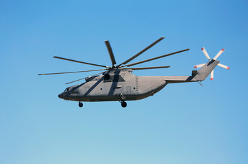 Transport helicopter in flight.