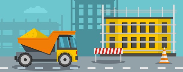 Lorry for construction banner horizontal. Flat illustration of lorry for construction vector banner for web