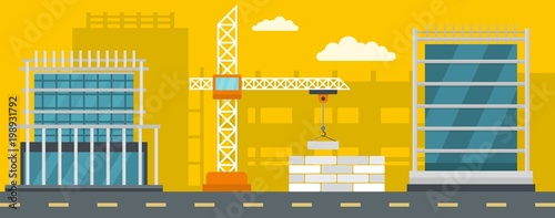 Construction Banner Horizontal Flat Illustration Of Construction