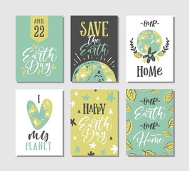 Happy Earth Day Cards Collection. Vector illustration.