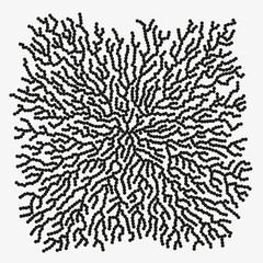 Monochrome abstract vector illustration with organic shape made of round particles. Modern scientific background with growing microscopic bacteria. Schematic generative fungus. Element of design. - 198932385
