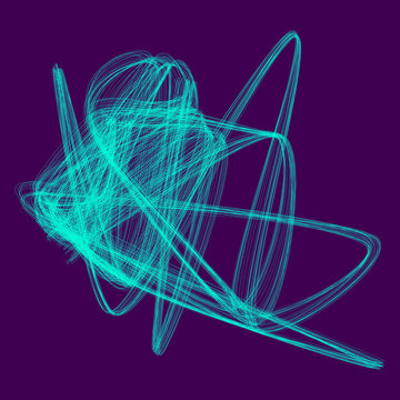 Complex chaotic linear object. Colorful schematic background outline shape. Radiant intertwined neon trace. Twisted modern abstract avant-guard vector illustration. Element of design. 