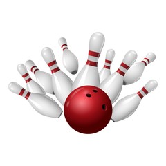 Bowling strike icon. Realistic illustration of bowling strike vector icon for web