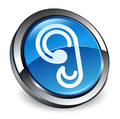 Ear icon 3d blue round button