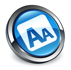 Font size box icon 3d blue round button