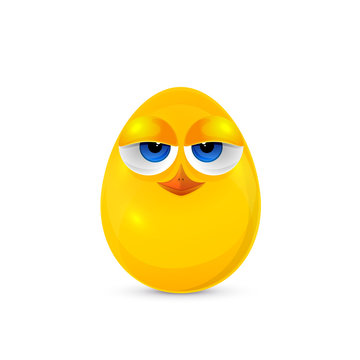 Yellow egg with eyes of a chicken