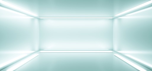 3D Rendering Of Empty Sci Fi Futuristic Room With Light Blue Lights  © IM_VISUALS