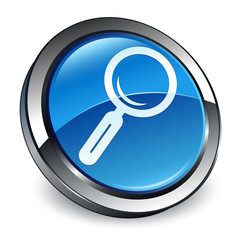 Magnifying glass icon 3d blue round button