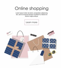 Online shopping . Shopping bags and others isolated on white background Vector Illusrtation