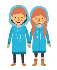 couple with winter suit characters