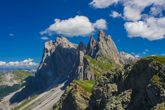 alpine mountain peak in Italy Alps, Seceda Odle. Dolomites