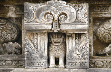 Ancient stone bas-relief, Buddist temple Borobudur, Yogyakarta