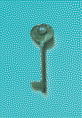 Key in green dots vector illustration on a turquoise blue background