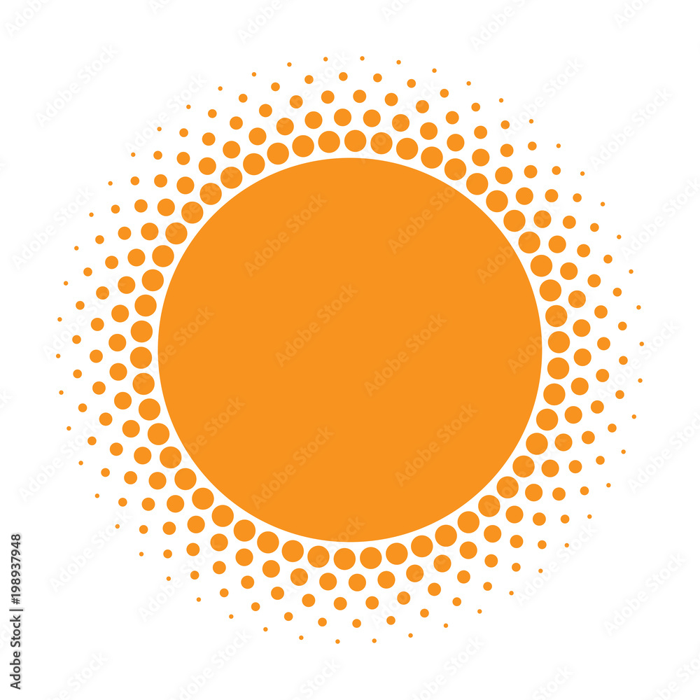 Sticker sun icon. halftone orange circle with gradient texture circles logo design element. vector illustrat