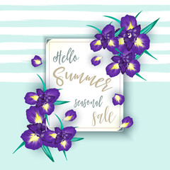Summer sale background with iris flowers