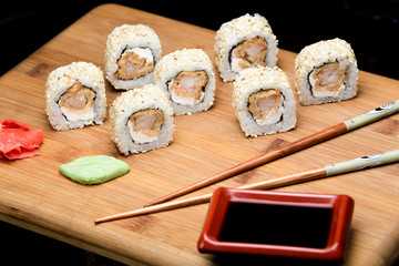 Sushi with prawn and cream cheese.