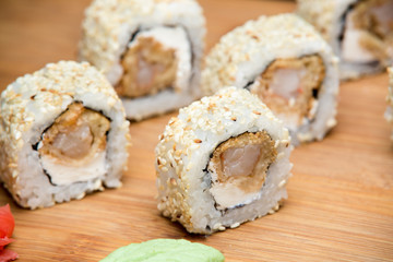 Sushi with prawn and cream cheese.