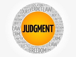 Judgement word cloud collage, law concept background