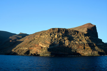 Look from the sea to the southeast coast of La Gomera