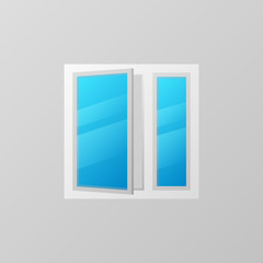 Plastic window with blue bright glass vector icon