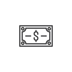 Dollar money outline icon. linear style sign for mobile concept and web design. Cash paper Banknote simple line vector icon. Symbol, logo illustration. Pixel perfect vector graphics