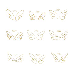 Hand Drawn Wings. Set of design elements. Vector illustration.