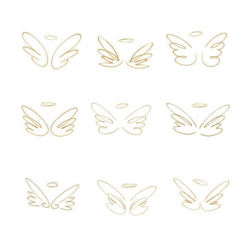 Hand Drawn Wings. Set of design elements. Vector illustration.