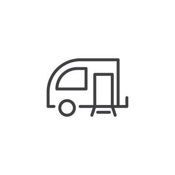 Travel Trailer outline icon. linear style sign for mobile concept and web design. Caravan simple line vector icon. Symbol, logo illustration. Pixel perfect vector graphics