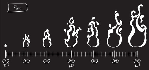 Storyboard animation fire. Sketch on the timeline. Black and white