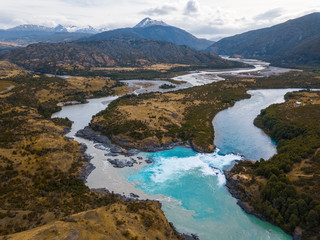 Aerial view of the confluence of two rivers - river of Baker and the river of Neff, Patagonia, Chile