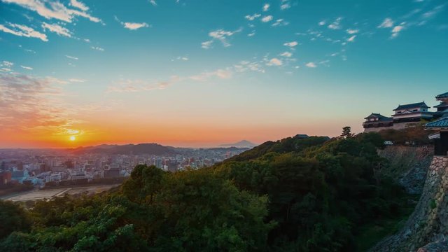 Sunset time-lapse of Matsuyama Castle, in Japan