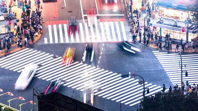 Time-lapse of the famous scramble intersection in Shibuya, Tokyo, Japan