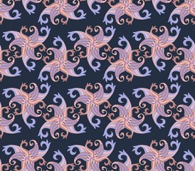 Abstract seamless paisley pattern in blue, beige and brown colors in indian style.  Ethnic print for fabric.