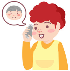スマホで子どもと話す主婦