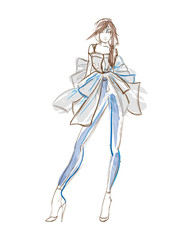 Obraz na płótnie Canvas Fashion illustration. Stylish fashion models. Fashion girl Sketch. A girl in a dress