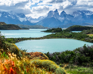 Naklejka na ściany i meble Torres del Paine National Park. Mountains and lakes of Patagonia, Chile
