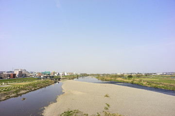 二子玉川からの多摩川と河川敷