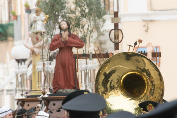 Obraz na płótnie Canvas Horizontal View of a Catholic Procession. Pulsano, South of Italy