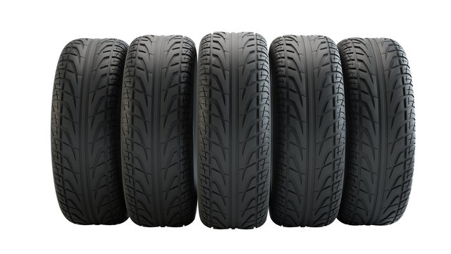 Car tires in row, isolated