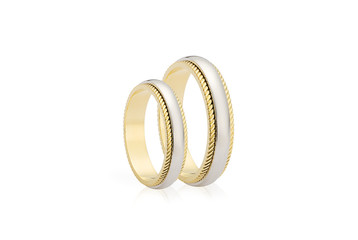 Two golden wedding rings isolated on white background
